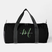 Elegantes, modernes Schwarz-Grün-Script-Monogramm Duffle Bag (Rückseite)