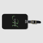 Elegantes, modernes Schwarz-Grün-Script-Monogramm Gepäckanhänger (Vorderseite (Horizontal))