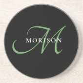Elegantes, modernes Schwarz-Grün-Script-Monogramm Getränkeuntersetzer (Vorne)