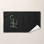 Elegantes, modernes Schwarz-Grün-Script-Monogramm Handtuch (Handtuch)