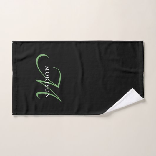Elegantes, modernes Schwarz-Grün-Script-Monogramm Handtuch (Handtuch)