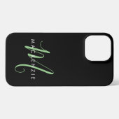 Elegantes, modernes Schwarz-Grün-Script-Monogramm iPhone Hülle (Rückseite (Horizontal))
