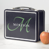 Elegantes, modernes Schwarz-Grün-Script-Monogramm Metall Brotdose (Beispiel)