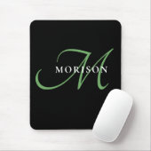 Elegantes, modernes Schwarz-Grün-Script-Monogramm Mousepad (Mit Mouse)