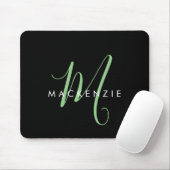 Elegantes, modernes Schwarz-Grün-Script-Monogramm Mousepad (Mit Mouse)
