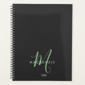 Elegantes, modernes Schwarz-Grün-Script-Monogramm Planer (Vorderseite)