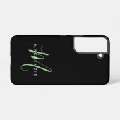 Elegantes, modernes Schwarz-Grün-Script-Monogramm Samsung Galaxy Hülle (Rückseite (Horizontal))