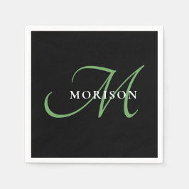 Elegantes, modernes Schwarz-Grün-Script-Monogramm Serviette