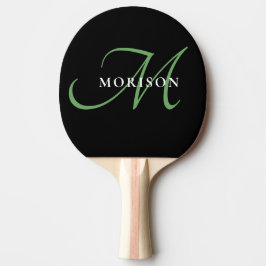 Elegantes, modernes Schwarz-Grün-Script-Monogramm Tischtennis Schläger
