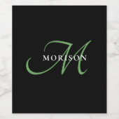 Elegantes, modernes Schwarz-Grün-Script-Monogramm Weinetikett (Einzelnes Label)