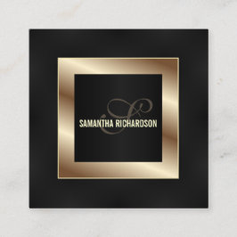Elegantes, modernes Schwarz-Imitat-Gold-Script Quadratische Visitenkarte