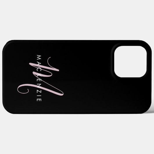 Elegantes, modernes Schwarz-Rosa-Script-Monogramm Case-Mate iPhone Hülle (Rückseite (Horizontal))