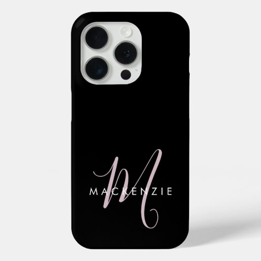Elegantes, modernes Schwarz-Rosa-Script-Monogramm Case-Mate iPhone Hülle (Rückseite)