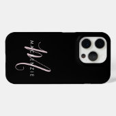 Elegantes, modernes Schwarz-Rosa-Script-Monogramm Case-Mate iPhone Hülle (Rückseite (Horizontal))