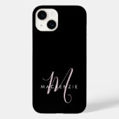 Elegantes, modernes Schwarz-Rosa-Script-Monogramm Case-Mate iPhone Hülle (Rückseite)
