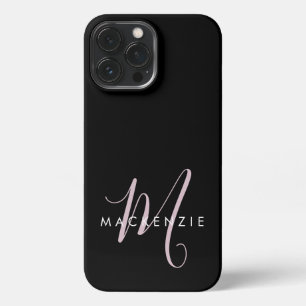 Elegantes, modernes Schwarz-Rosa-Script-Monogramm iPhone 13 Pro Max Hülle