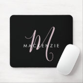 Elegantes, modernes Schwarz-Rosa-Script-Monogramm Mousepad (Mit Mouse)