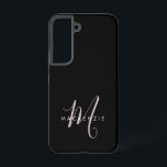 Elegantes, modernes Schwarz-Rosa-Script-Monogramm Samsung Galaxy Hülle<br><div class="desc">Elegante moderne Black Blush Pink Script Monogram Phone Case. Eine elegante Rosa-Schriftzeichen-Monogramm kombiniert mit einem weißen San-Serif-Schriftart verleiht dem Ganzen einen zeitgemäßen Look.</div>