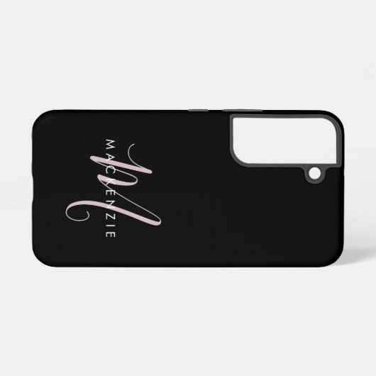 Elegantes, modernes Schwarz-Rosa-Script-Monogramm Samsung Galaxy Hülle (Rückseite (Horizontal))
