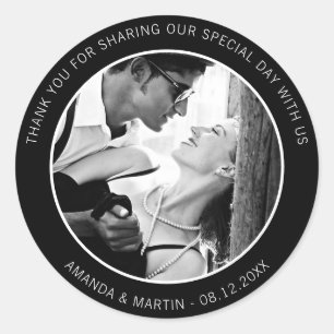 Elegantes modernes Schwarz-Weiß-Dankeschön Foto Runder Aufkleber