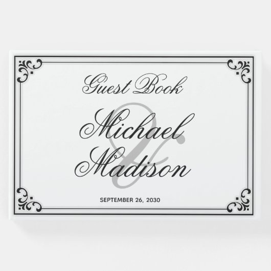 Elegantes modernes Schwarz-Weiß-Gästebuch Gästebuch (Vorderseite)