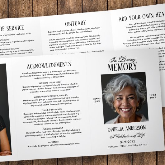 Elegantes, modernes Schwarz-Weiß-Gedächtnis mit 2 Dreifach-gefaltete Programmkarte