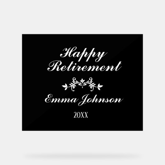 Elegantes modernes Schwarz-Weiß-Happy-Rente Acrylschild (Vorderseite)