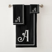 Elegantes, modernes Schwarz-Weiß-Monogramm Badhandtuch Set (Insitu)