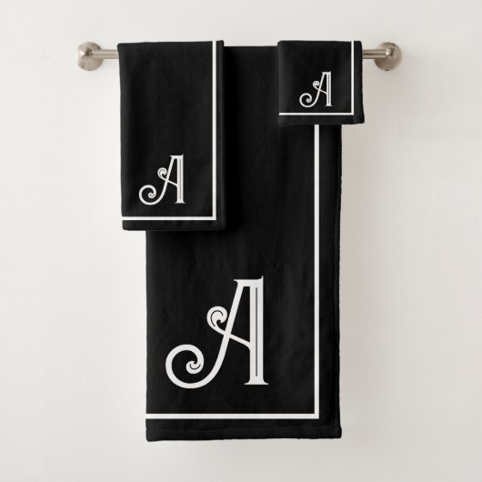 Elegantes, modernes Schwarz-Weiß-Monogramm Badhandtuch Set (Insitu)