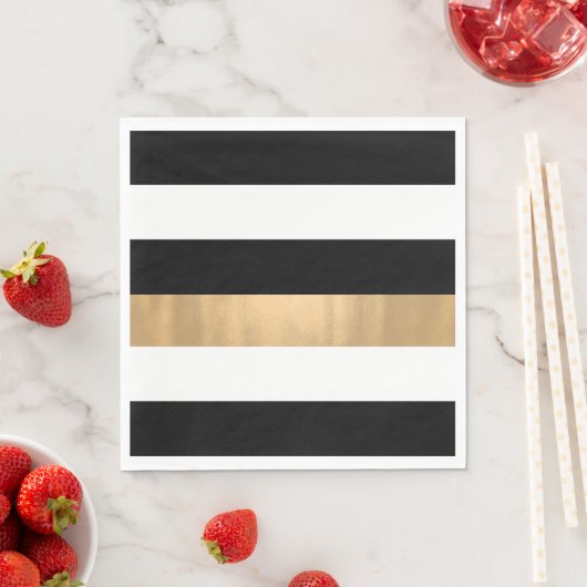 Elegantes, modernes Schwarz, Weiß und Gold gestrei Serviette (Beispiel)