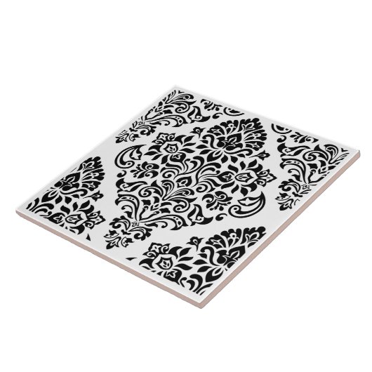 Elegantes, modernes Schwarz-weißes Damask-Muster Fliese (Seite)