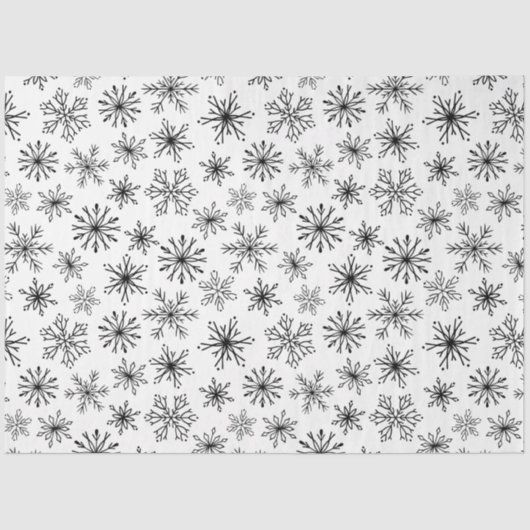 Elegantes modernes Schwarz-weißes Schneeflockenmus Seidenpapier (Vorderseite)