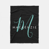Elegantes, modernes Schwarzes Aquamarines Script M Fleecedecke (Vorderseite)