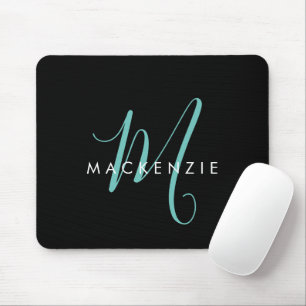 Elegantes, modernes Schwarzes Aquamarines Script M Mousepad