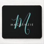 Elegantes, modernes Schwarzes Aquamarines Script M Mousepad (Vorne)
