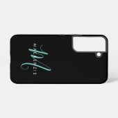 Elegantes, modernes Schwarzes Aquamarines Script M Samsung Galaxy Hülle (Rückseite (Horizontal))