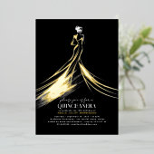Elegantes, modernes Schwarzes Elegantes Quinceaner Folieneinladung (Stehend vorne)