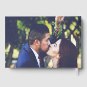 Elegantes, modernes Schwarzes Foto Herz Custom Wed Gästebuch (Rückseite)