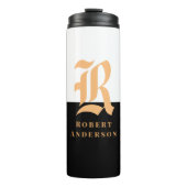 Elegantes, modernes Schwarzes Gold Mit Monogramm Thermosbecher (Vorderseite)