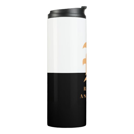 Elegantes, modernes Schwarzes Gold Mit Monogramm Thermosbecher (Nach links gedreht)