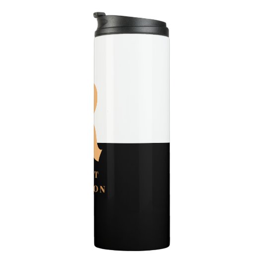 Elegantes, modernes Schwarzes Gold Mit Monogramm Thermosbecher (Nach rechts gedreht)