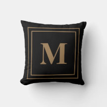 Elegantes, modernes Schwarzes Gold Monogram Kissen