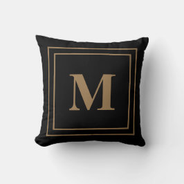 Elegantes, modernes Schwarzes Gold Monogram Kissen