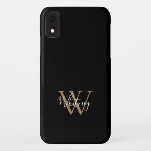 Elegantes modernes schwarzes Gold-Schriftmonogramm Case-Mate iPhone Hülle