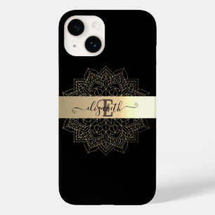 Elegantes modernes schwarzes Gold Streifen Blumen Case-Mate iPhone 14 Hülle
