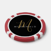 Elegantes modernes schwarzes goldenes Schriftmonog Pokerchips (Einzeln)