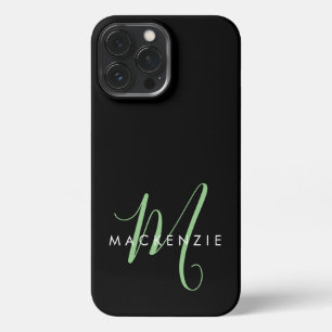 Elegantes modernes schwarzes grünes Skript-Monogra iPhone 13 Pro Max Hülle