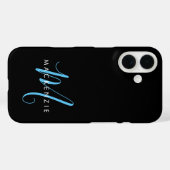 Elegantes modernes schwarzes Himmelblau-Script-Mon Case-Mate iPhone Hülle (Rückseite (Horizontal))