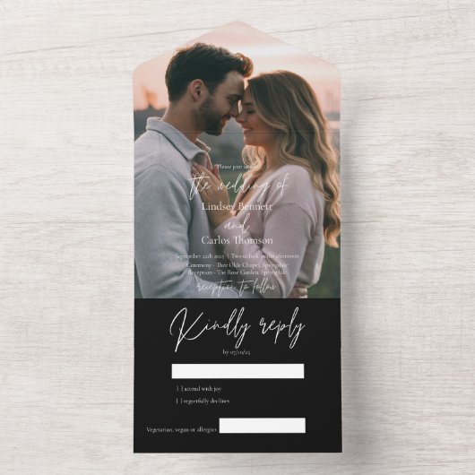 Elegantes modernes Schwarzes Hochzeitssemble mit U All In One Einladung (Innen Boden)