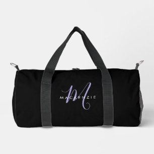 Elegantes modernes schwarzes Lavendel-Script-Monog Duffle Bag